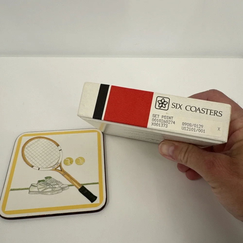 Pimpernel Tennis Set Point Coaster Set Boxed 6‎ Square England Original Box